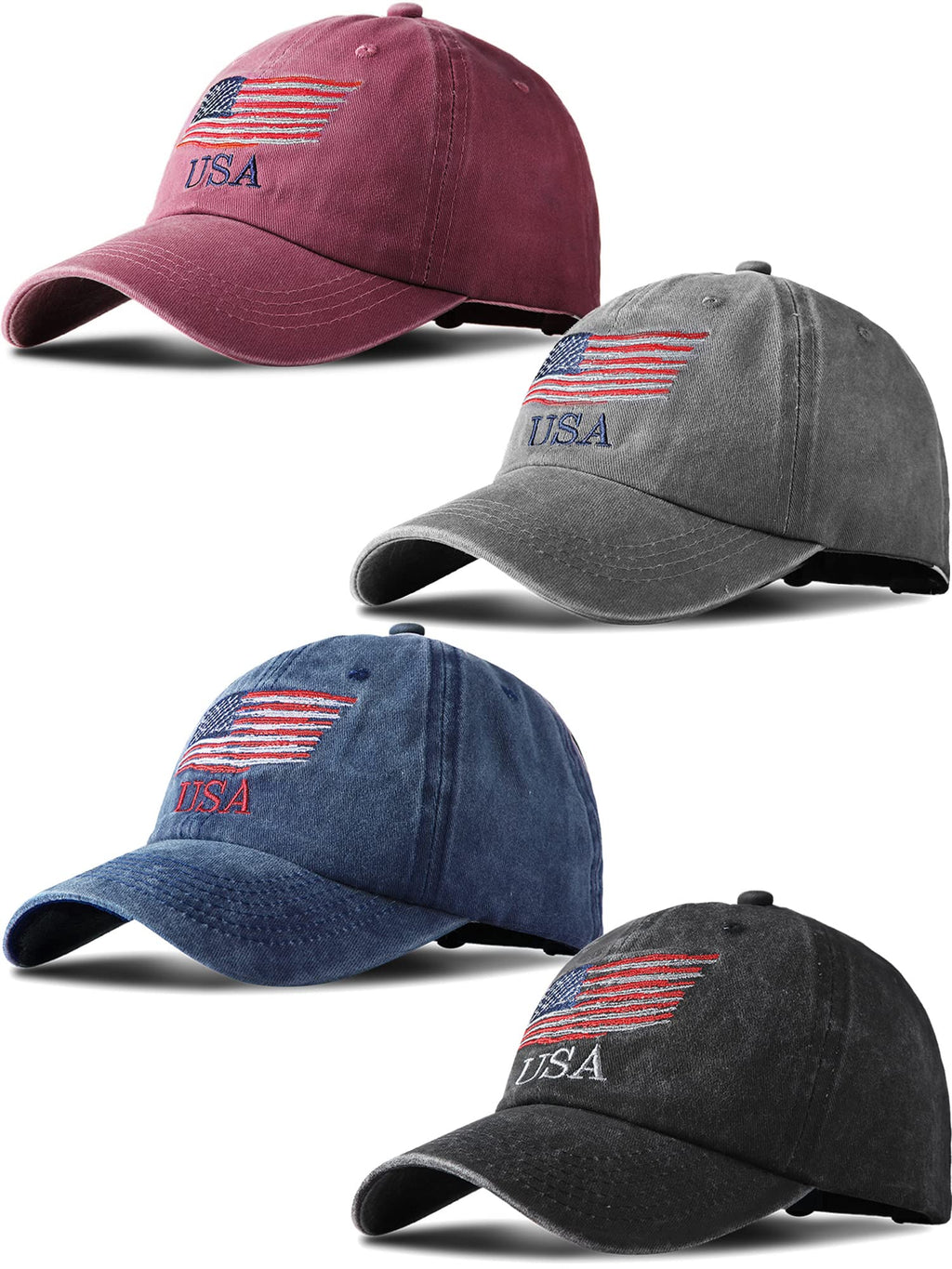USA Flag Patriotic Baseball Cap 4-Pack